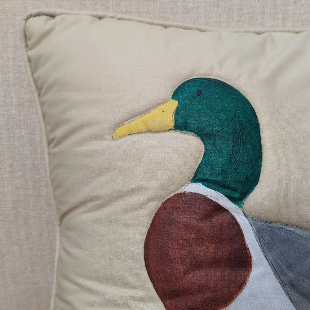 Vintage Hand Painted Mallard Duck Throw Pillow by Feather Your Nest